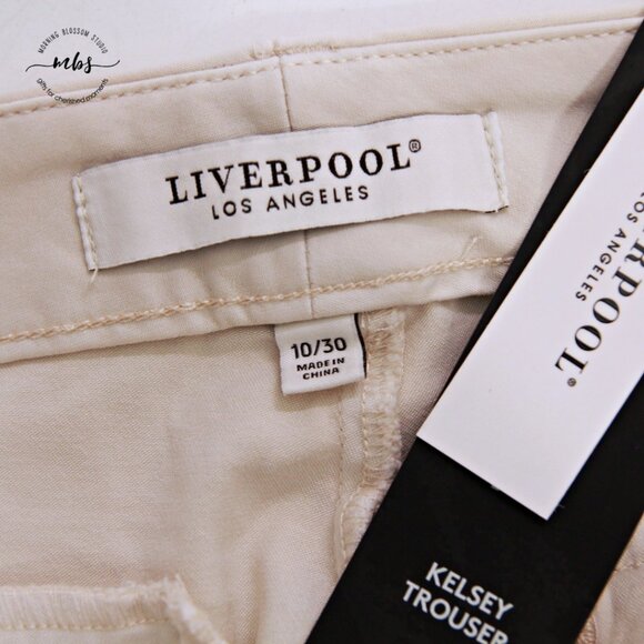 NWT Liverpool Kelsey Mid Rise Cotton Blend Trouser Side Slit Beige Women 10/30 - Picture 10 of 11